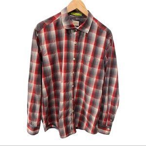 TOMMY BAHAMA JEANS PLAID RED GRAY AND WHITE  BUTTON DOWN LS SHIRT